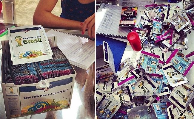 No dia 9 de abril, Joel Campbell publicou uma foto com sua empolgação ao comprar uma caixa com 100 pacotinhos do álbum da Copa do Mundo. Pouco depois, a frustração por não encontrar sua figurinha (Foto: Divulgação)