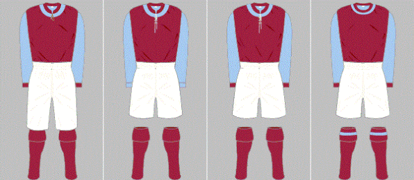 Uniformes do Aston Villa de 1890, West Ham de 1903, Scunthorpe de 1904 e Burnley de 1910. Parece jogo dos sete erros! (Foto: Site Historical Football Kits) Uniformes do Aston Villa de 1890, West Ham de 1903, Scunthorpe de 1904 e Burnley de 1910. Parece jogo dos sete erros! (Foto: Site Historical Football Kits)