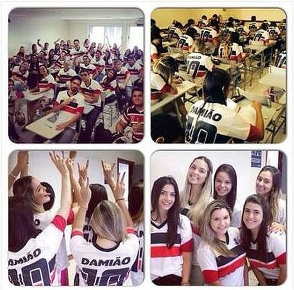 As camisas foram feitas por uma aluna, com direito a número 10 e nome Damião nas costas (Foto: Acervo pessoal)