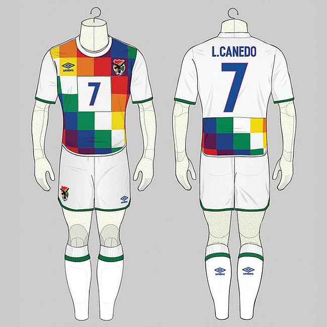 O designer inglês Angelo Trofa causou polêmica na Bolívia ao redesenhar o uniforme da seleção (Foto: Reprodução)