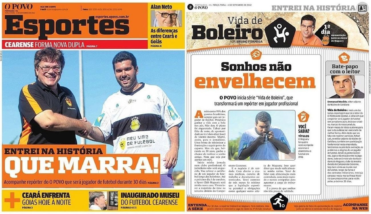 Caderno Esportes, do O Povo, no 1º dia da série de reportagens. (Foto: Reprodução)