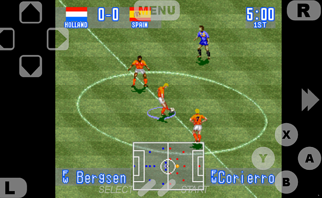 No Super Retro 16, as teclas do controle aparecem na tela do celular (Foto: Verminosos por Futebol)