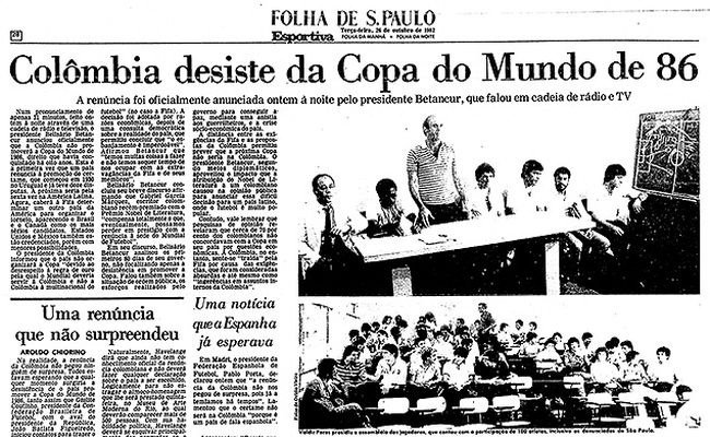 Colômbia disse “não” à Fifa na Copa de 1986