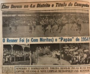 O título gaúcho de 1954 foi a última derrota da dupla Grêmio-Inter até a conquista do Juventude em 1998 (Foto: Reprodução Folha da Tarde)