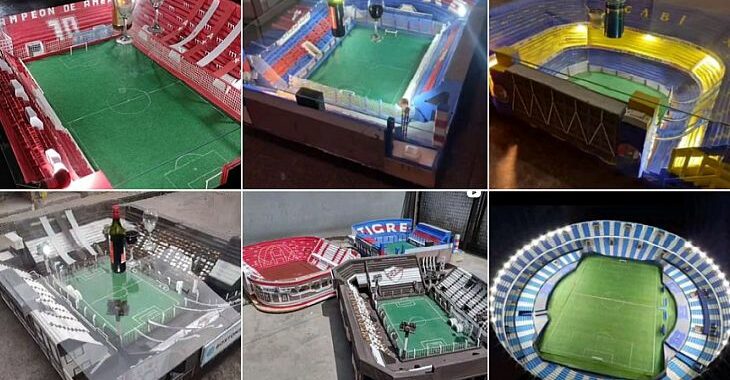 Argentino produz mesas de centro no formato de estádios de futebol