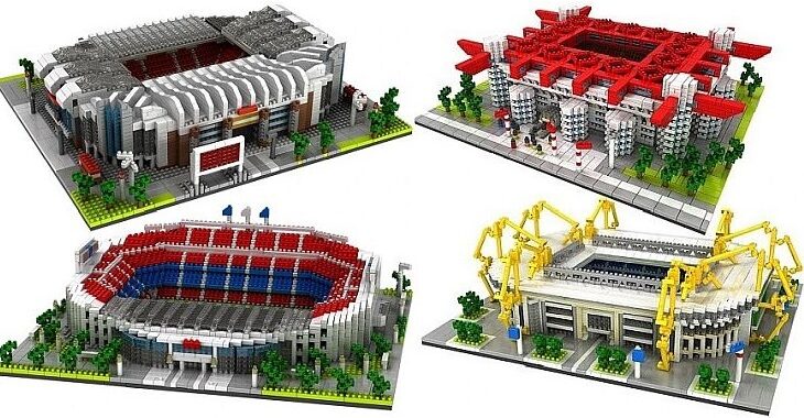 Monte miniaturas de estádios de futebol com peças de Lego