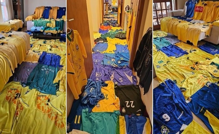 Colecionador “cobre” apartamento com 500 camisas da seleção brasileira
